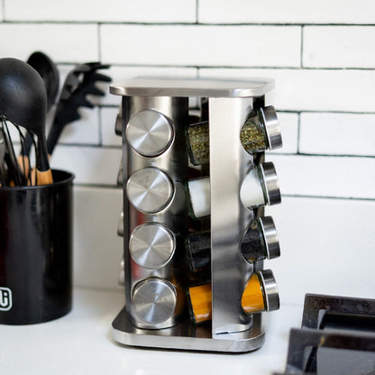 Especiero Condimentos Giratorio Metálico 16 Frascos Simplit4#Acero
