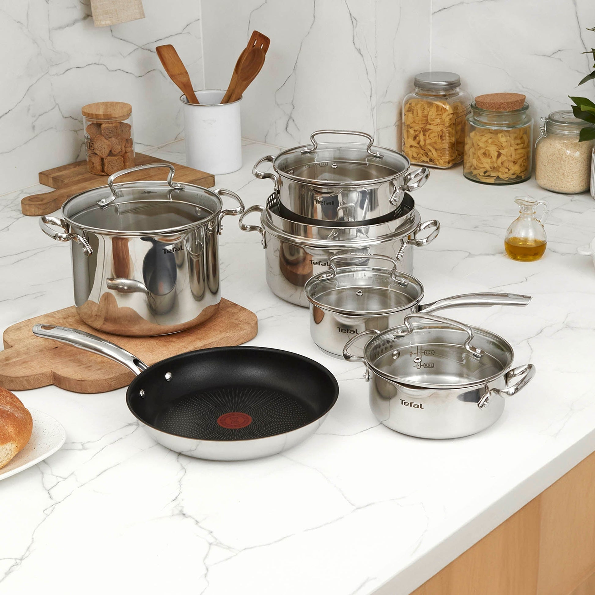 Batería de Cocina Acero Inoxidable Duetto 11 PCS Tefal1#Acero