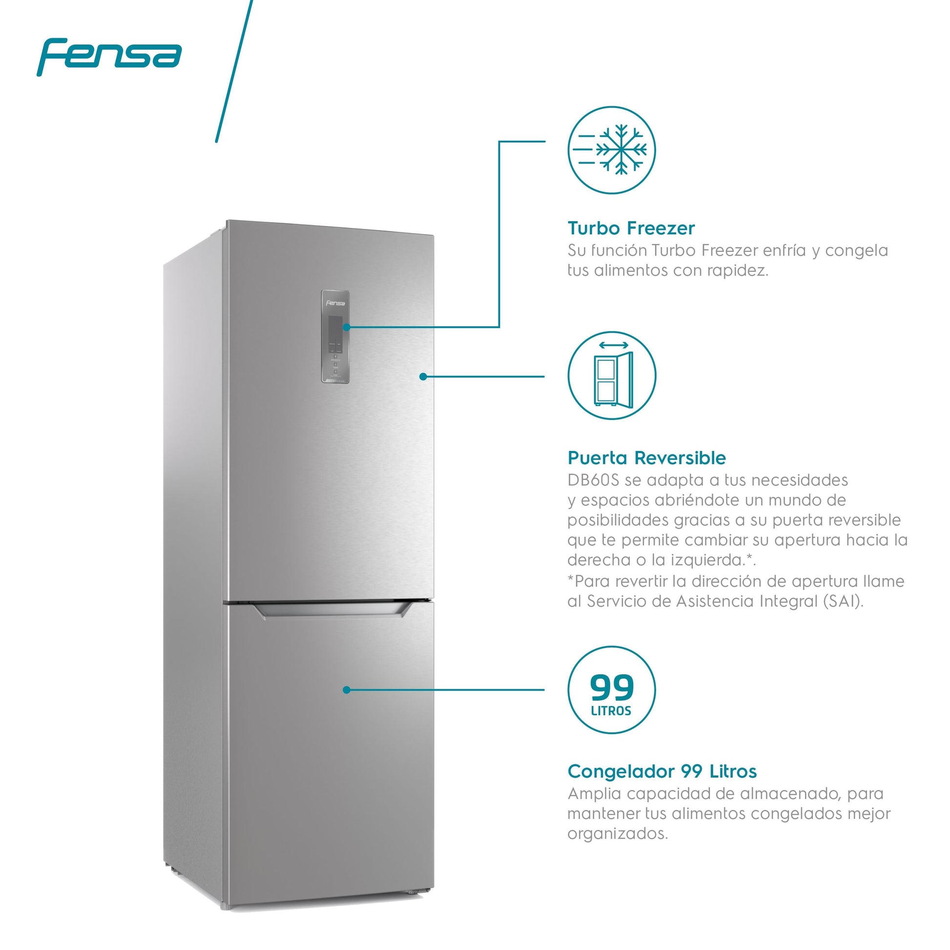 Refrigerador 322L No Frost Bottom Freezer DB60S Fensa4#Inox