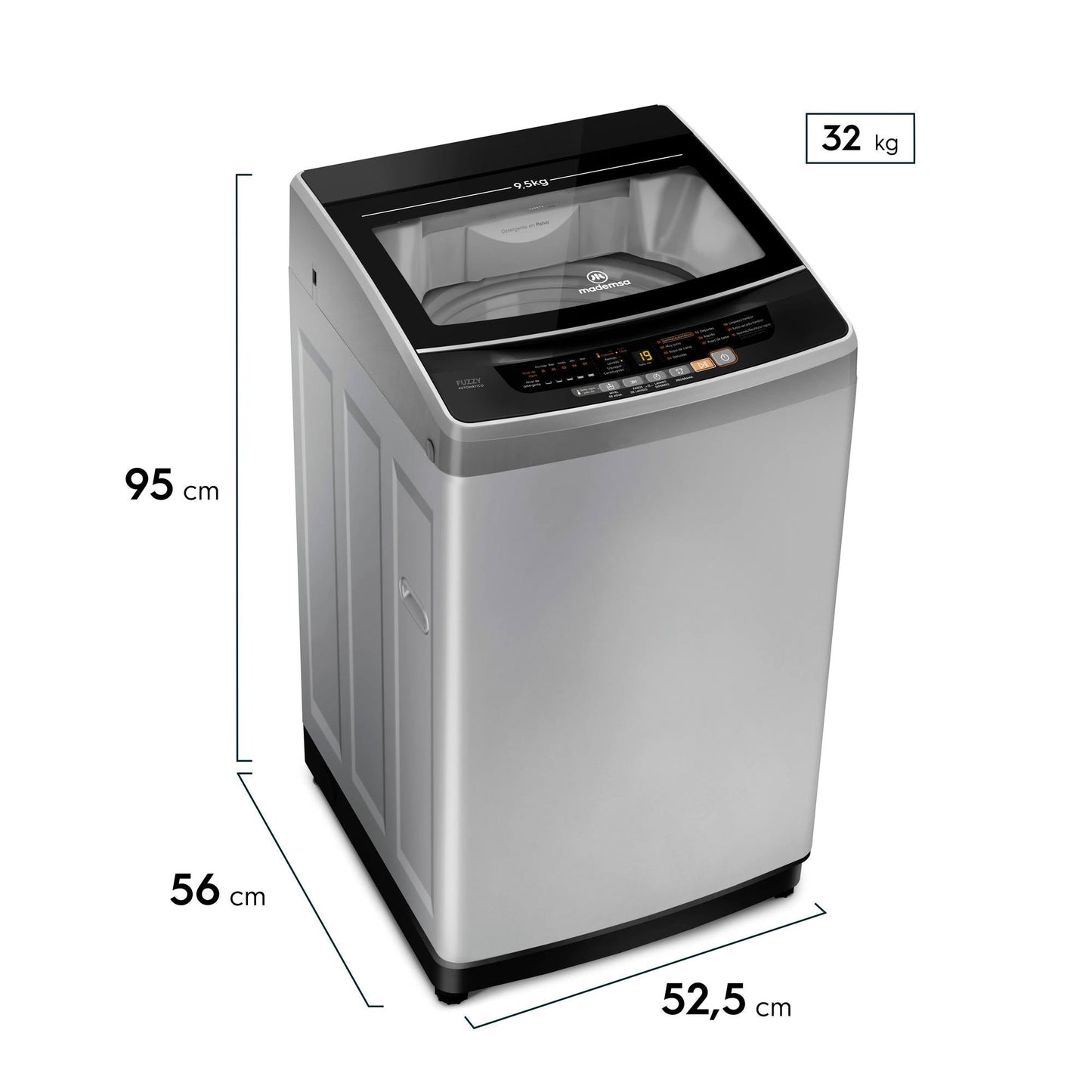 Lavadora Automática 9,5 Kg Carga Superior Fuzzy Automático 9,5 SZG Mademsa3#Gris