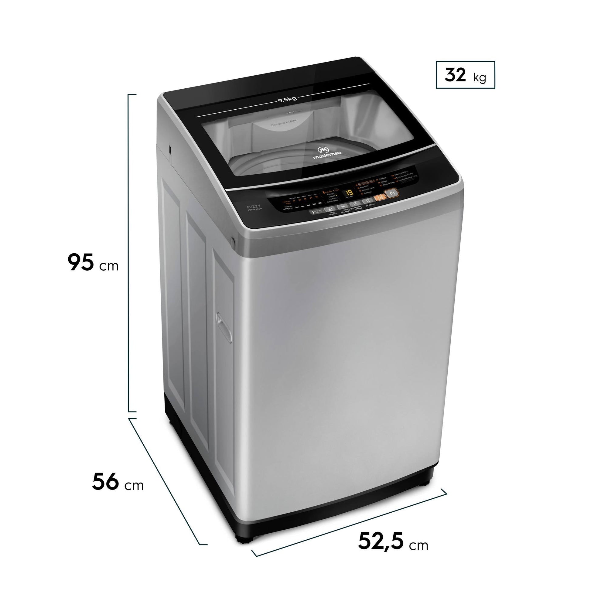 Lavadora Automática 9,5 Kg Carga Superior Fuzzy Automático 9,5 SZG Mademsa3#Gris