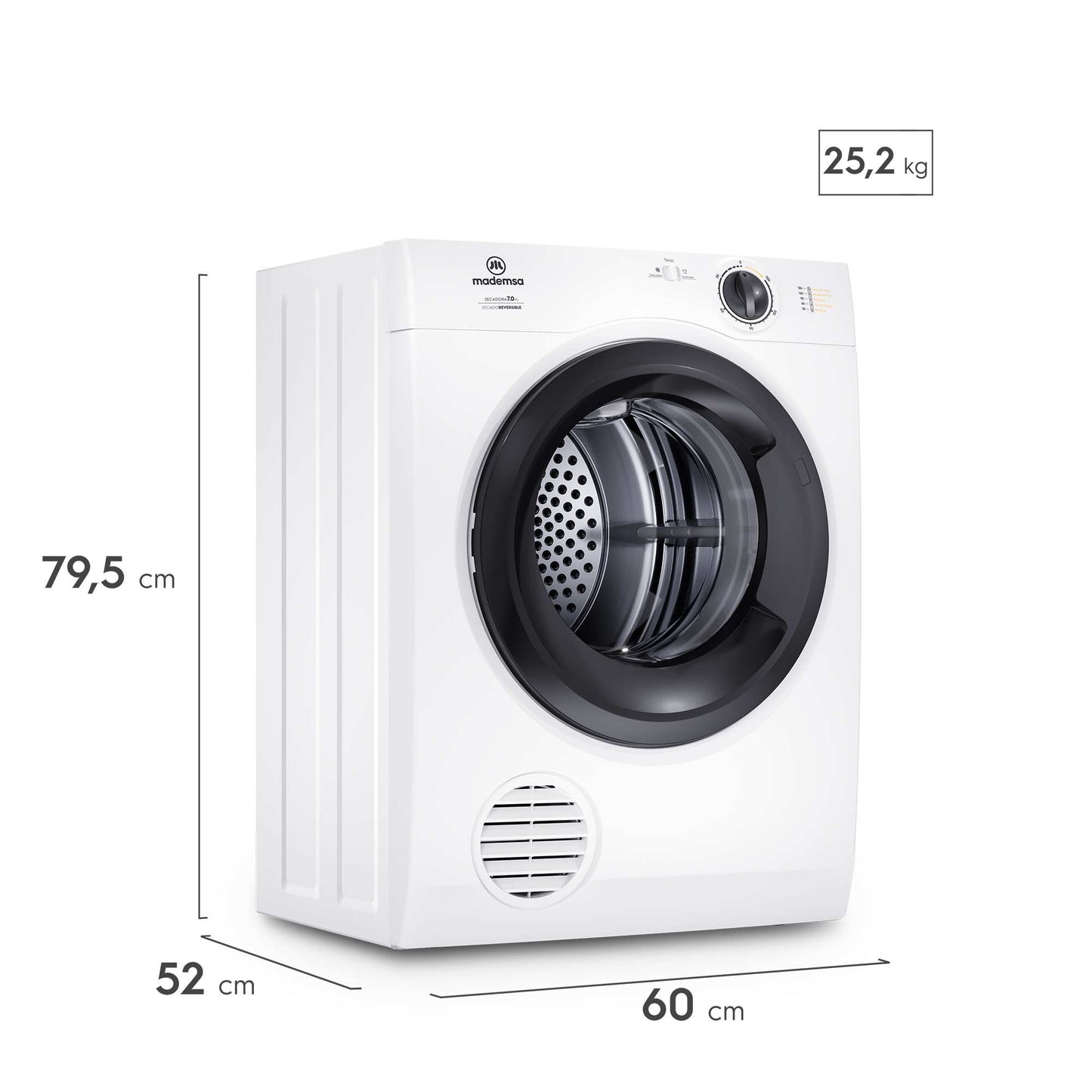 Secadora de Ropa 7Kg Carga Frontal con Secado Reversible 7D BZG Mademsa2#Blanco