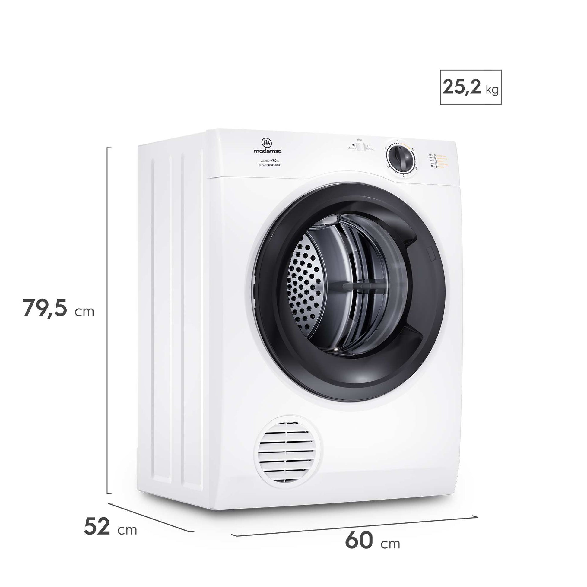 Secadora de Ropa 7Kg Carga Frontal con Secado Reversible 7D BZG Mademsa2#Blanco