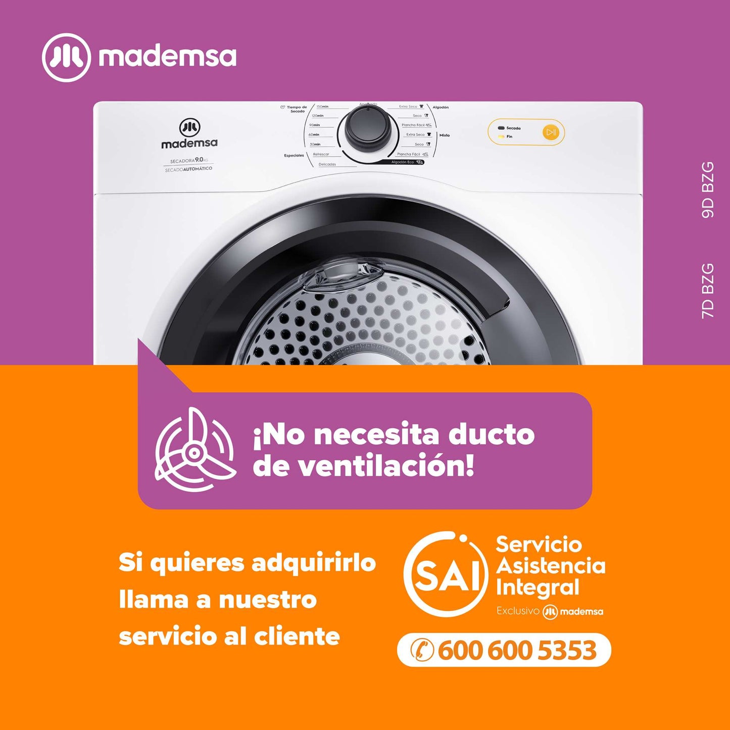 Secadora de Ropa 7Kg Carga Frontal con Secado Reversible 7D BZG Mademsa3#Blanco