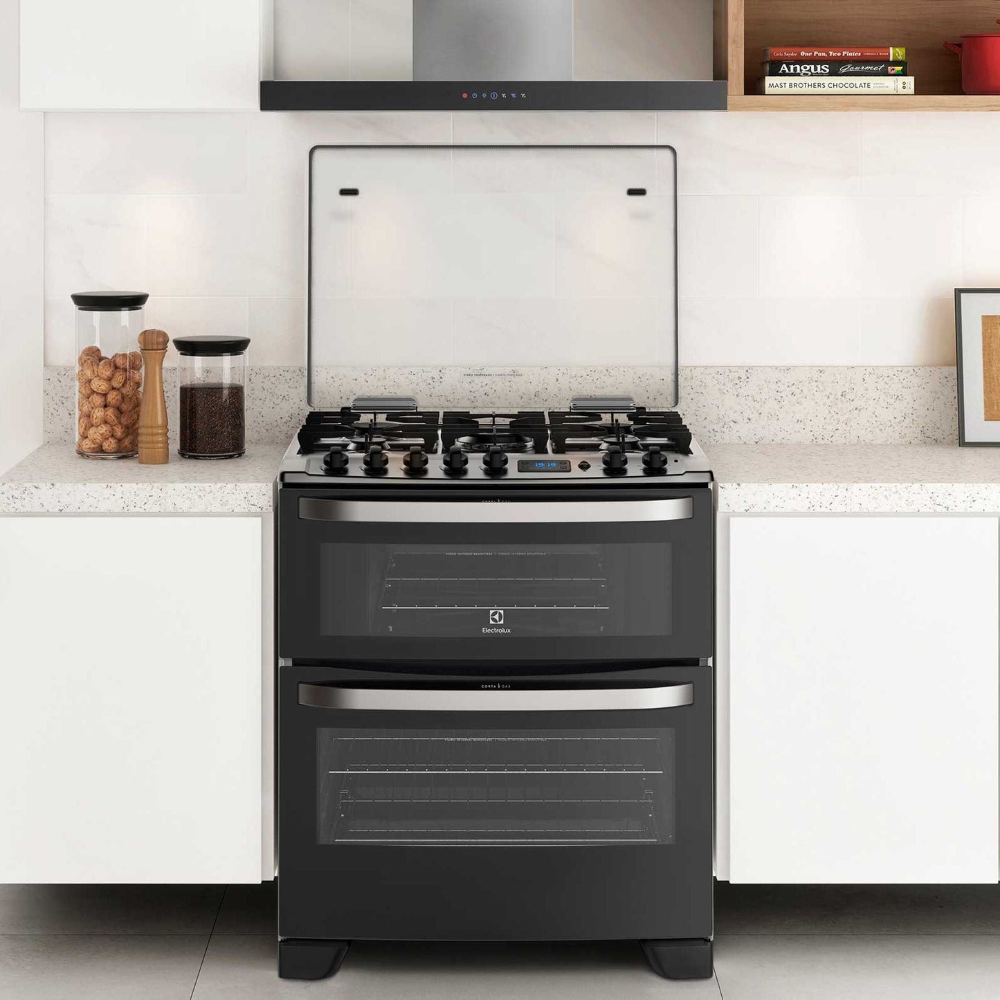 Cocina a Gas 5 Platos Doble Horno Timer Digital 76DBA Electrolux1#Negro