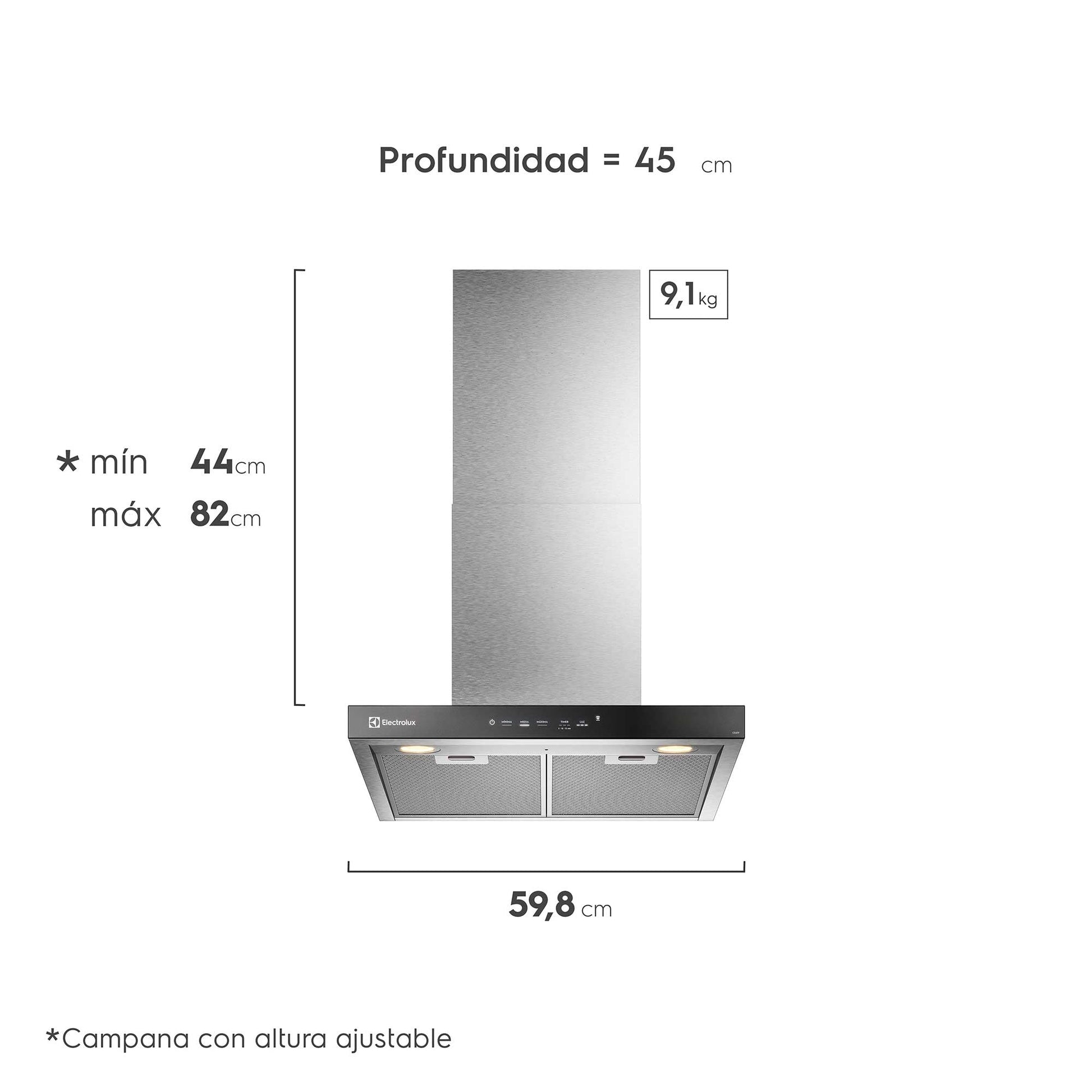 Campana de Pared 60 cm Timer y Panel Touch CE6TF Electrolux3#Acero