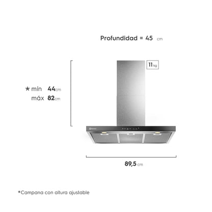 Campana Cocina Decorativa Pared 90cm Timer CE9TF Electrolux3#Acero