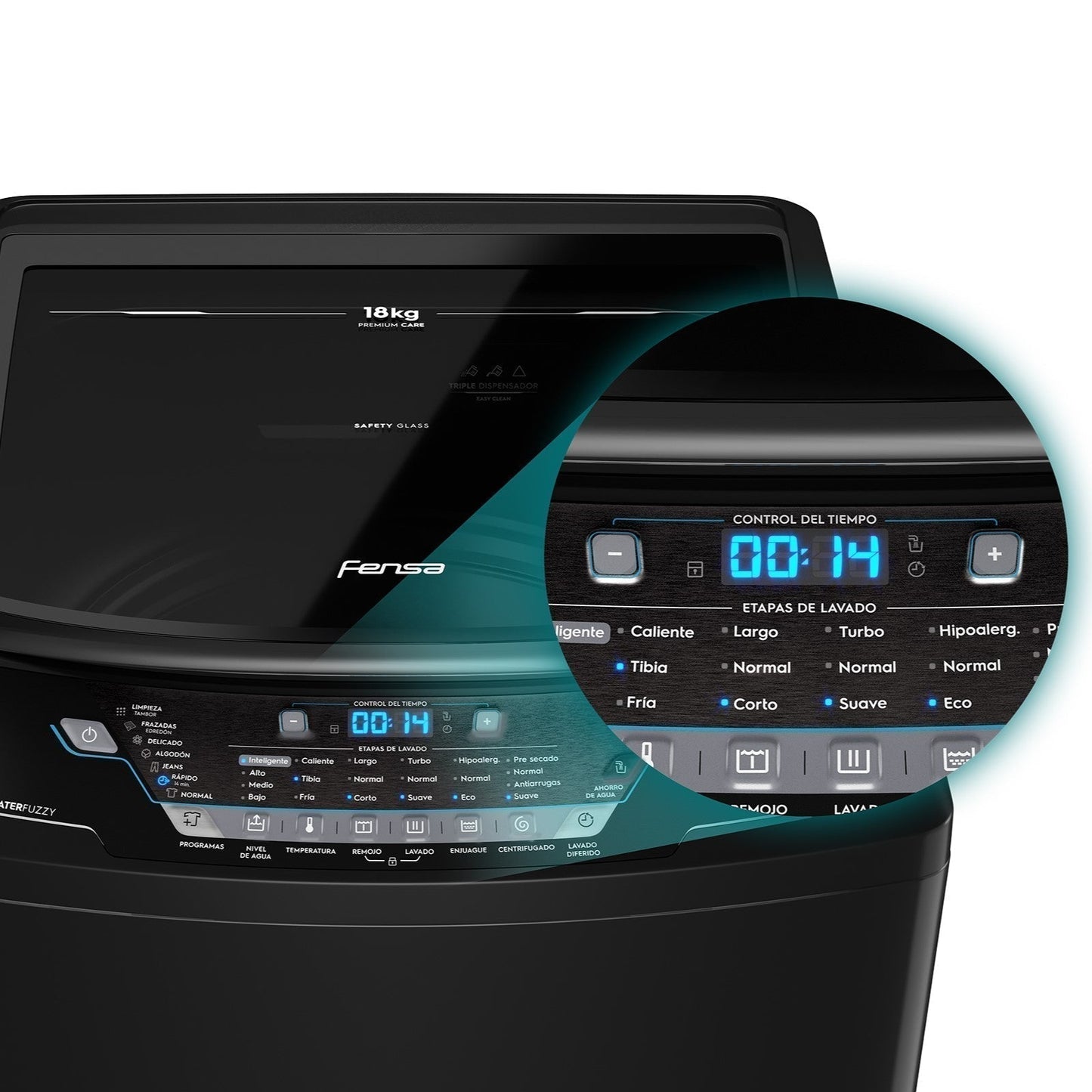 Lavadora Automática 18 Kg Carga Superior Ahorro de Agua Premium Care 18 Fensa4#Negro