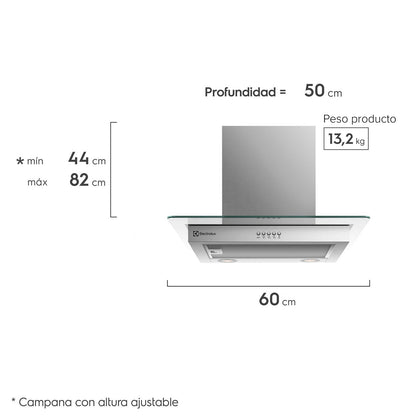 Campana de Pared 60cm Efficient Luz LED CE6VX Electrolux3#Acero