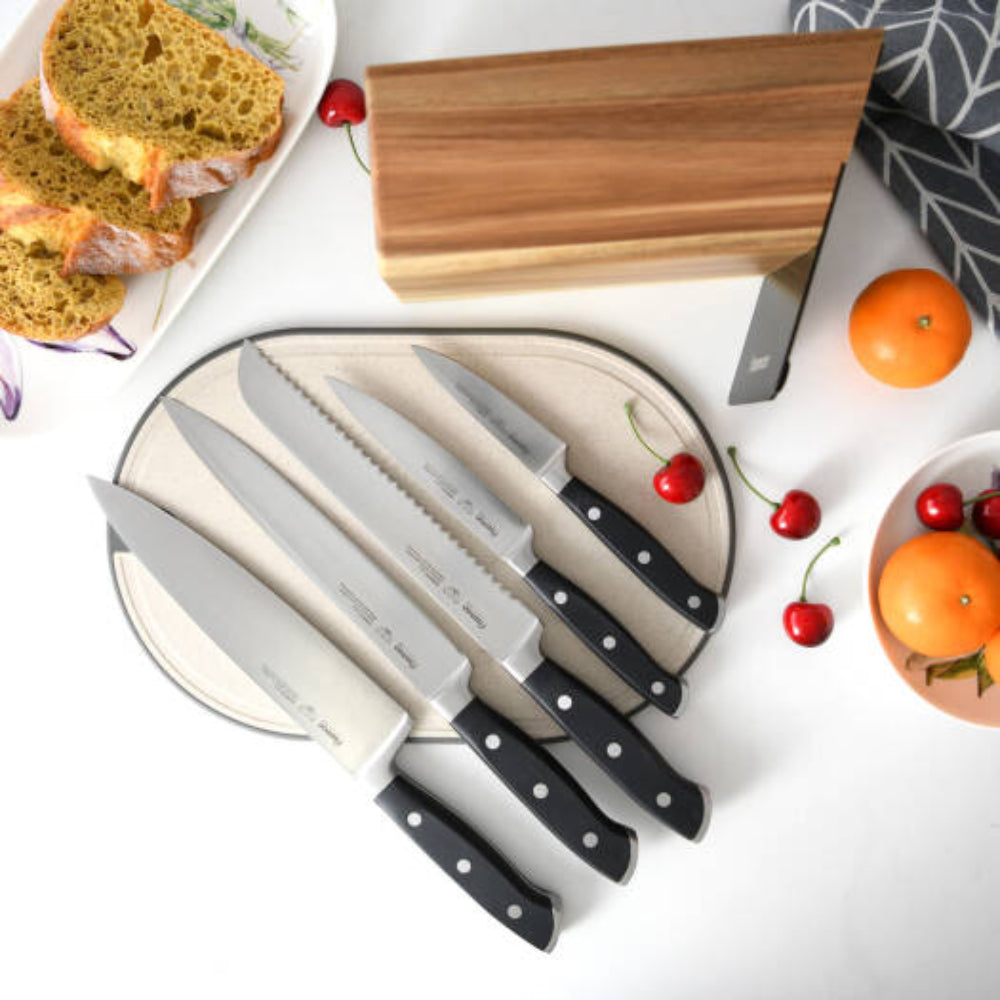 Set 5 Cuchillos Akamatsu + Base De Madera Fissman1#acero