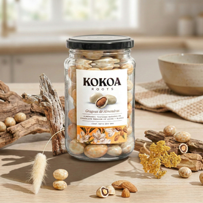 Grageas de Almendras en Chocolate Blanco y Leche 200 grs Kokoa Roots