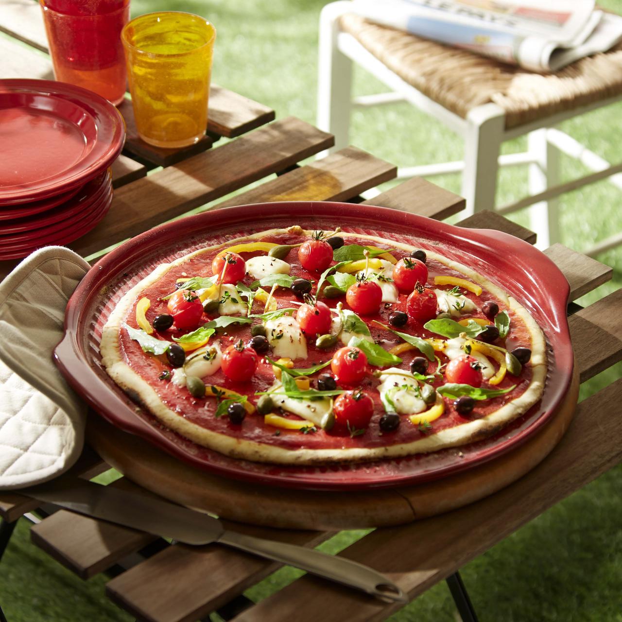 Base de Piedra Con Ranuras Para Pizza 37 Cm Rojo Emile Henry2#Rojo