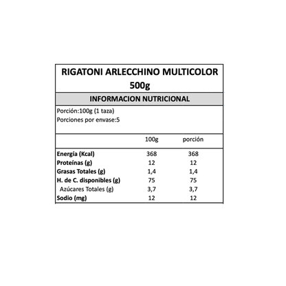 Rigatoni Arlecchino Multicolor 500 grs Gran Cucina