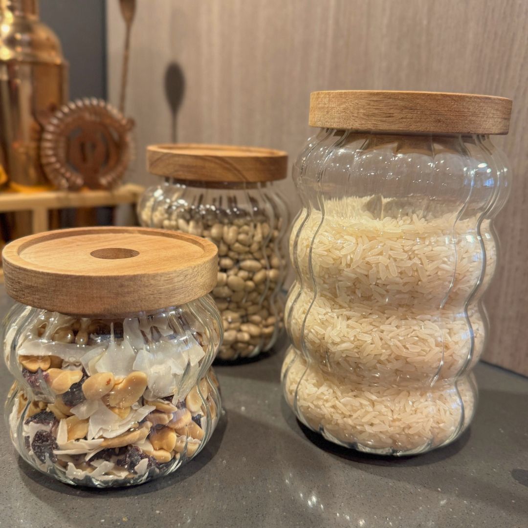 Set 3 Frascos de Vidrio Tapa Madera Santú Home & Deco3#Marrón