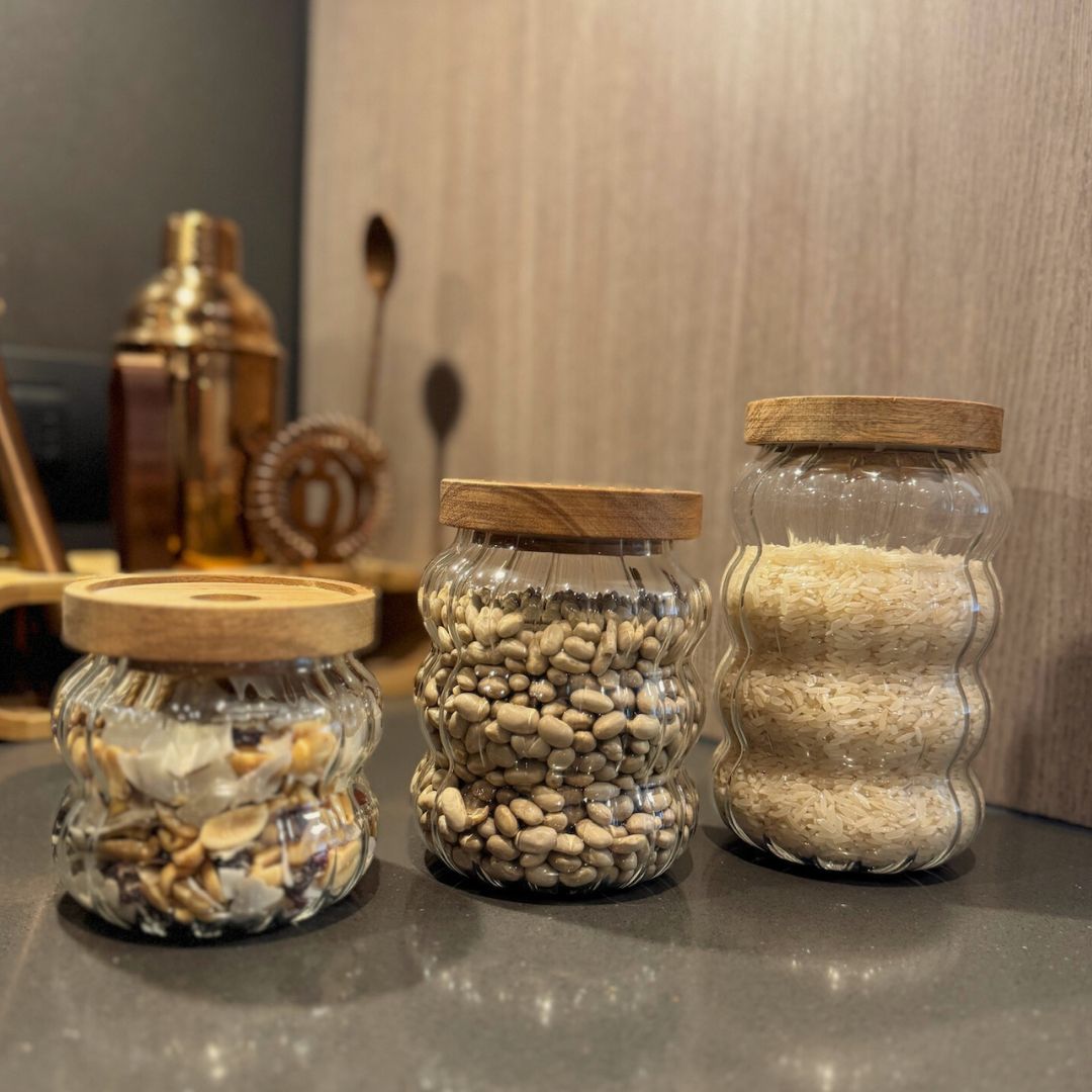 Set 3 Frascos de Vidrio Tapa Madera Santú Home & Deco5#Marrón