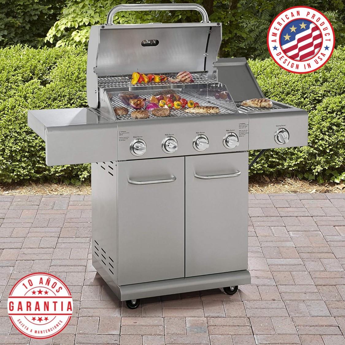 Parrilla a Gas 4 Quemadores + Sellador Lateral Kenmore2#Plata