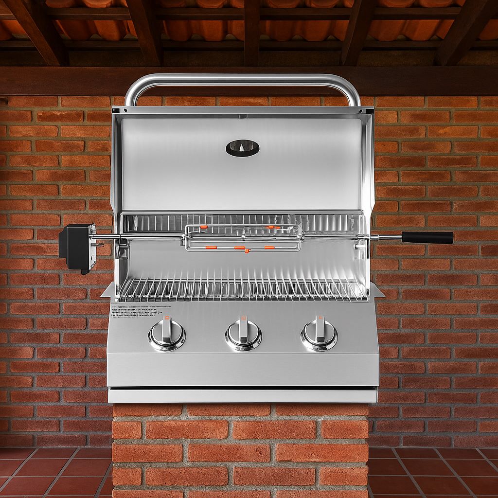 Parrilla a Gas Empotrada 3 Quemadores + Spiedo con Motor Kinggrill1#Gris