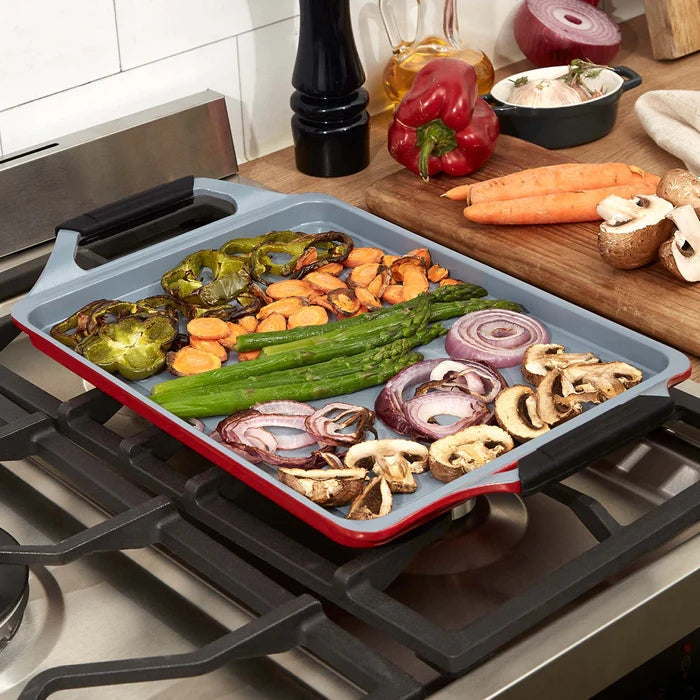 Set Sartén Grill + Bandeja Asadora Oroley1#Rojo