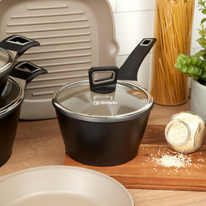 Kit Batería Cocina 8 Pzs + Set 12 Utensilios Simplit2#Negro
