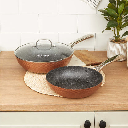 Set 2 Sartenes Cobre Antiadherente 28 cm Tapa + 24 cm Simplit1#Cobre