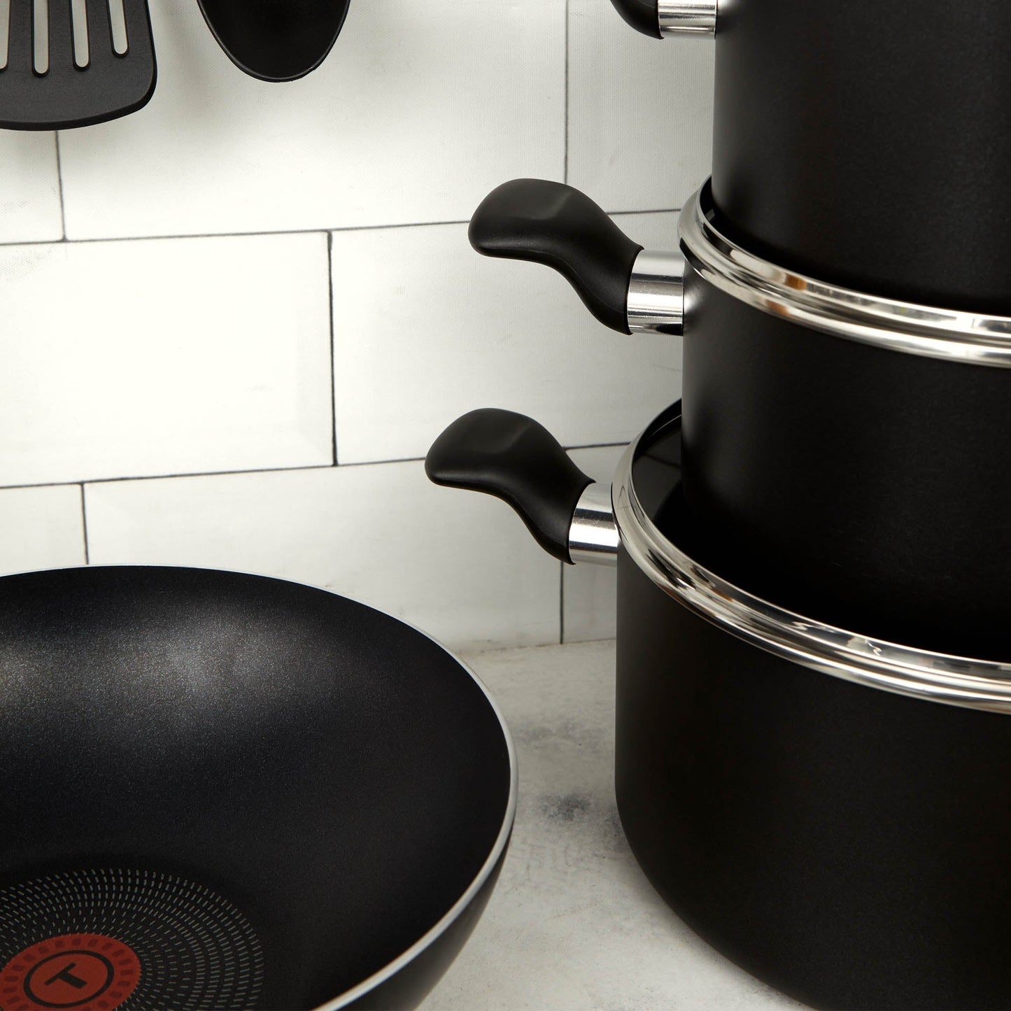 Batería de Cocina Antiadherente Supercook 12 PCS Tefal3#Negro