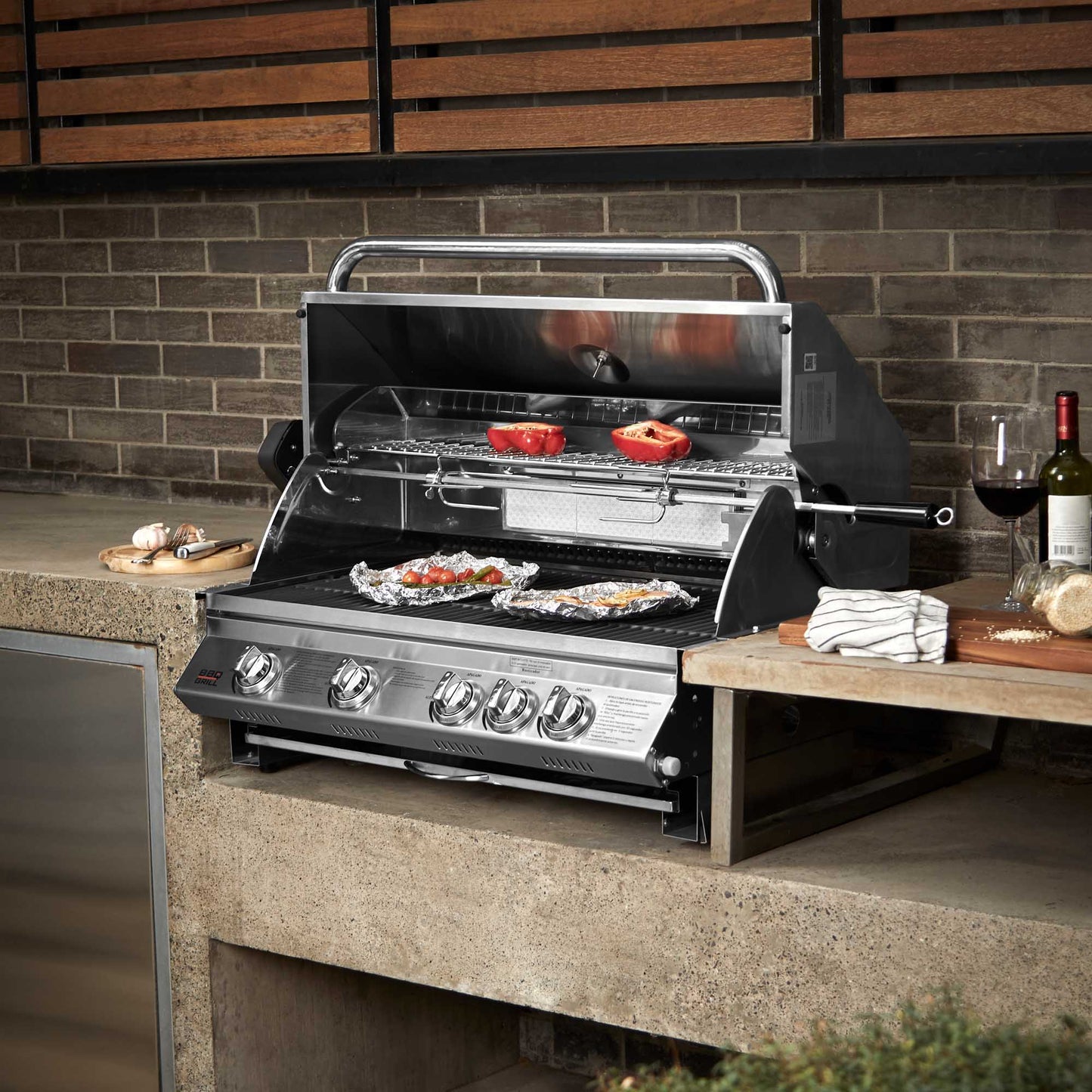 Parrilla Kansas Empotrada + Rostizador + Spiedo BBQ401E BBQ Grill1#Acero