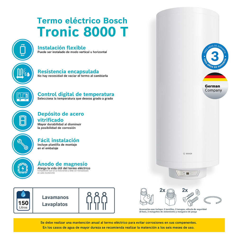 Termo Eléctrico 150 Lts TR8000T Bosch3#Blanco