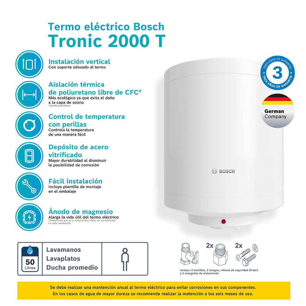 Termo Eléctrico 50 Lts TR2000T Bosch4#Blanco