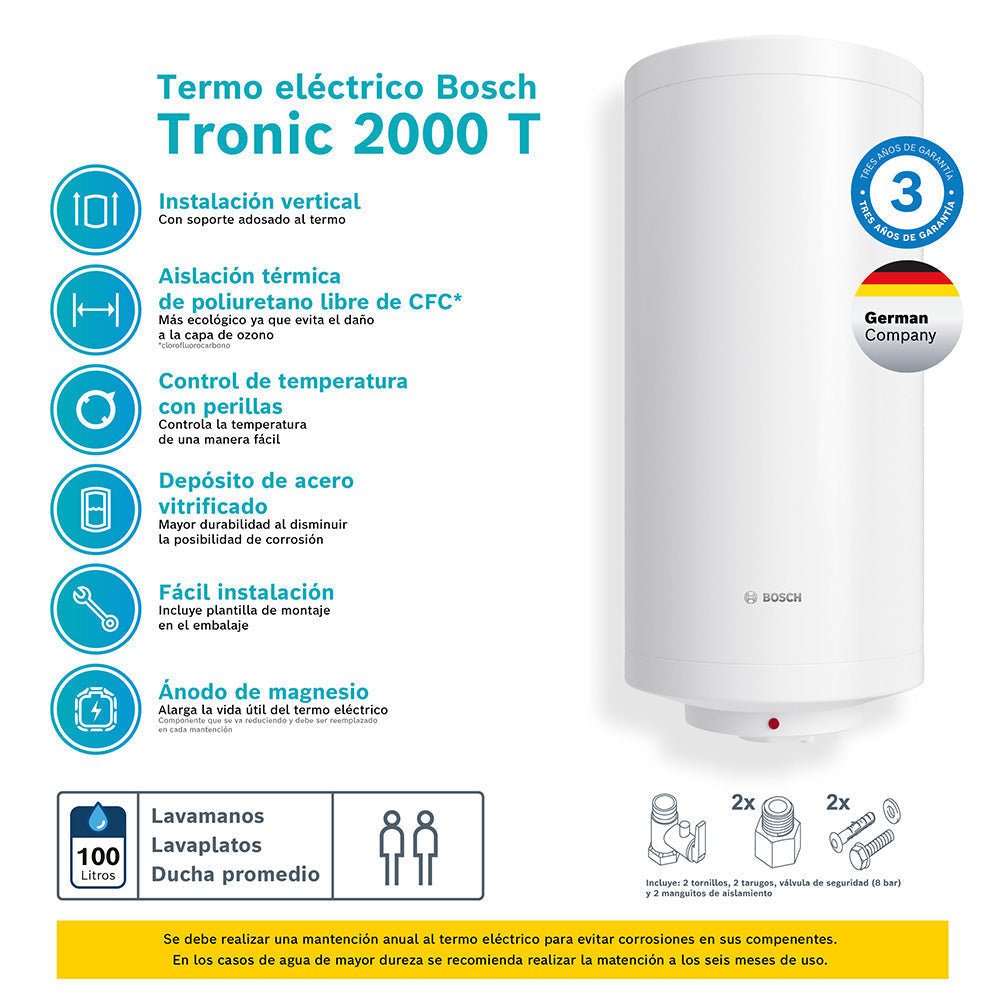 Termo Eléctrico 100 Lts TR2000T Bosch4#Blanco