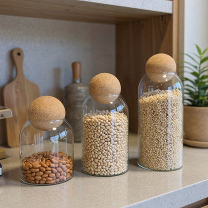 Set 3 Contenedores de Vidrio y Corcho Santú Home & Deco5#Marrón