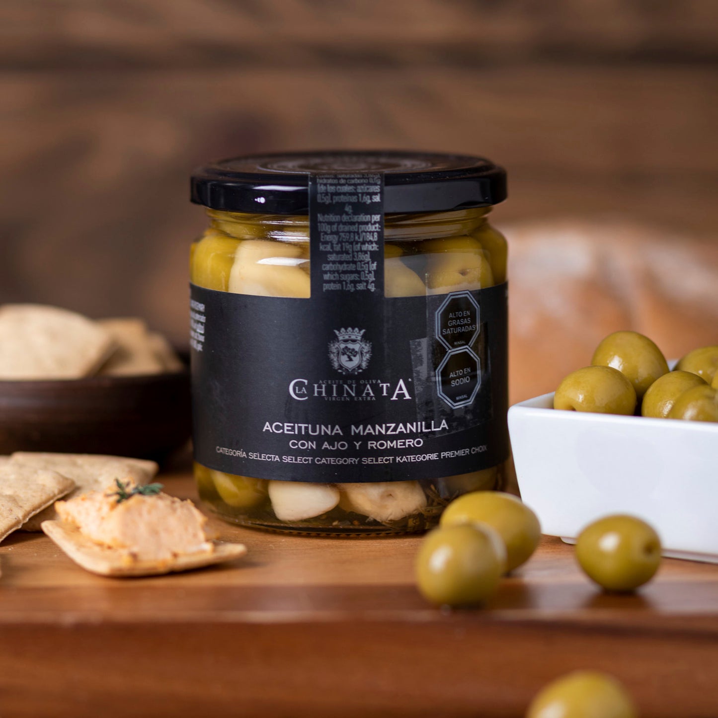 Aceitunas Manzanilla ajo y romero 200 grs La Chinata