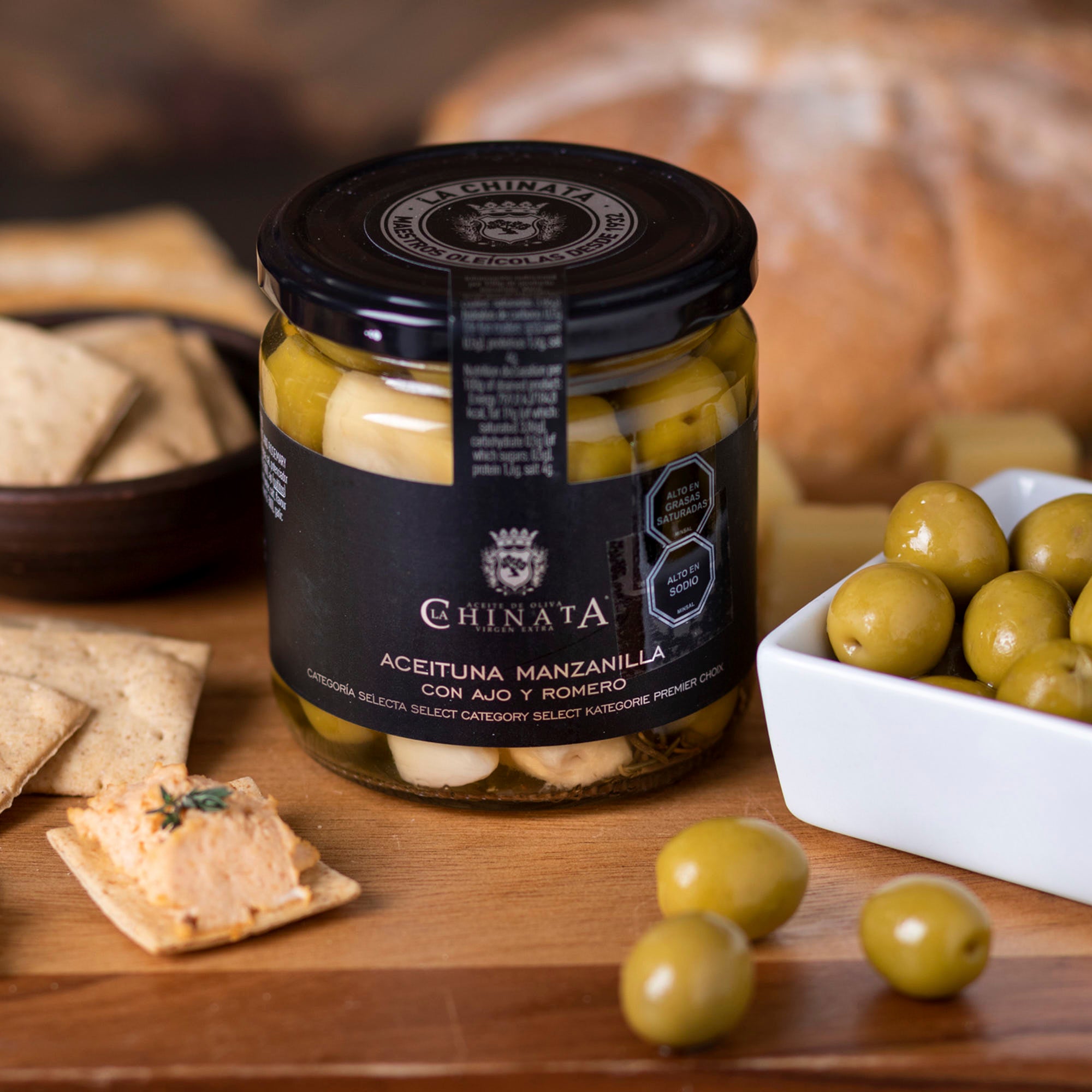 Aceitunas Manzanilla ajo y romero 200 grs La Chinata