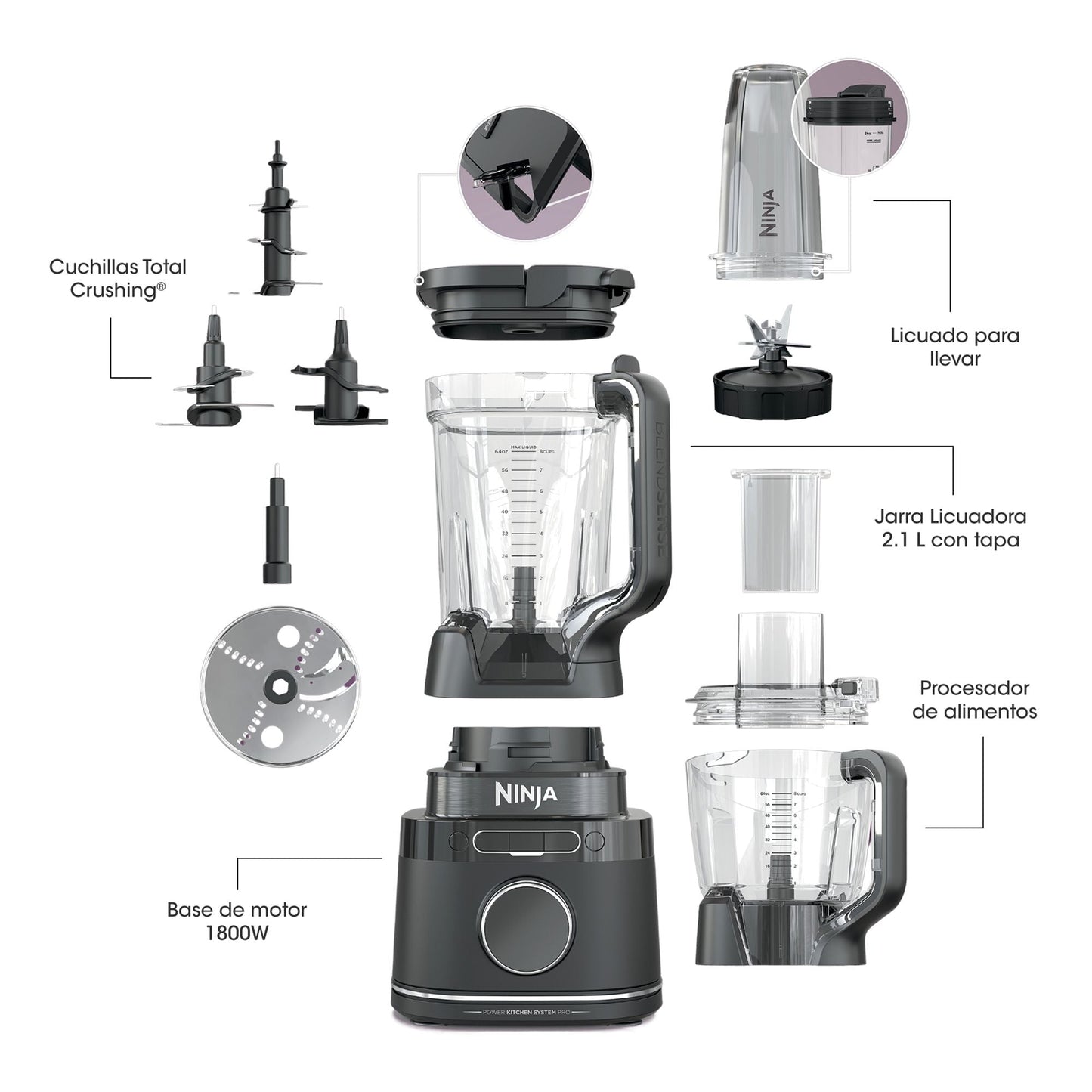 Licuadora y Procesadora 3 en 1 Detect Power Pro Blendsense Ninja3#Gris