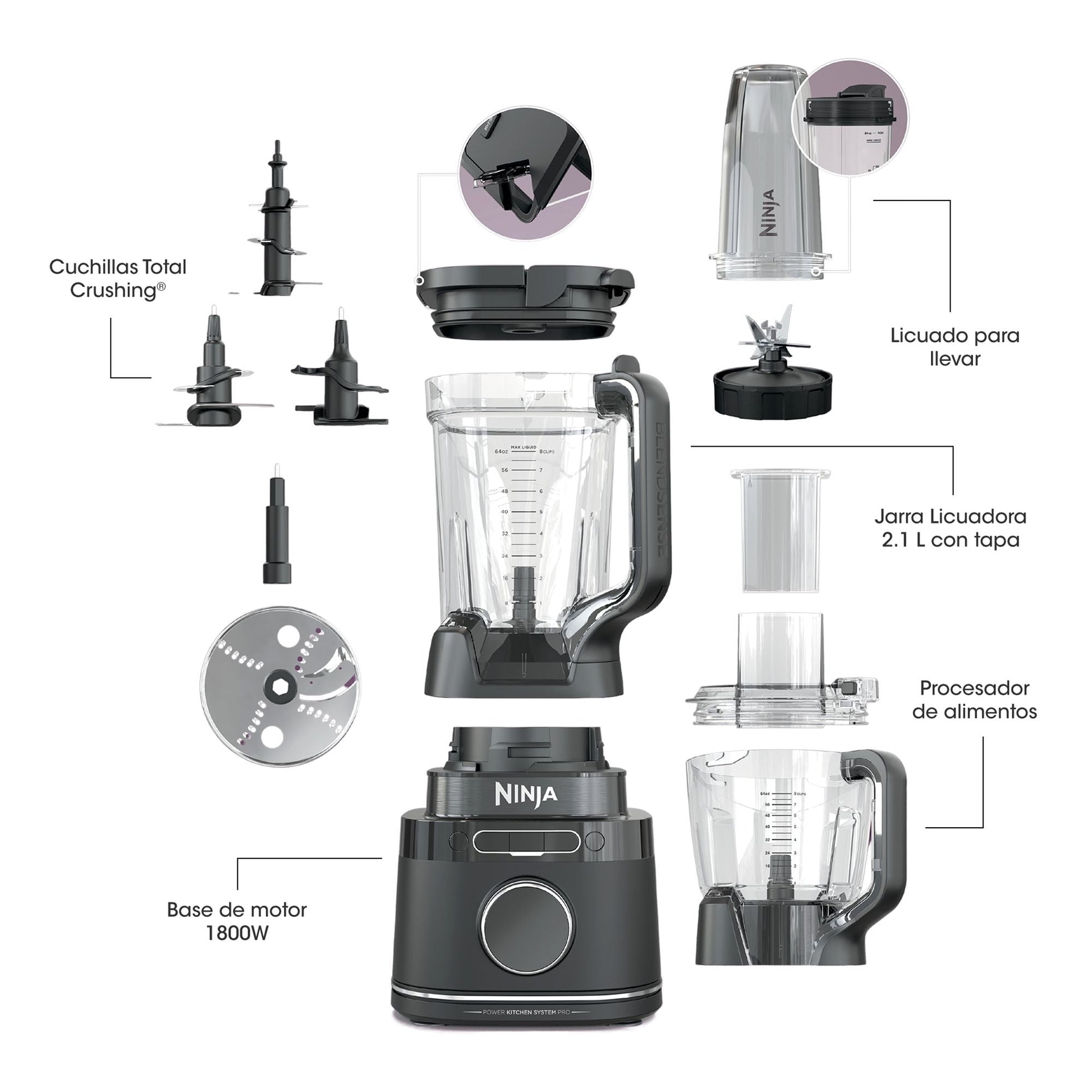 Licuadora y Procesadora 3 en 1 Detect Power Pro Blendsense Ninja3#Gris