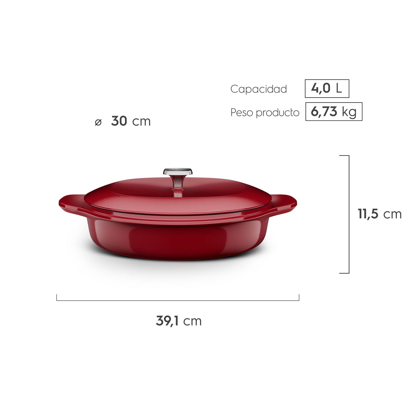 Wok de Hierro Fundido Esmaltado Expert 30 cm Electrolux3#Rojo