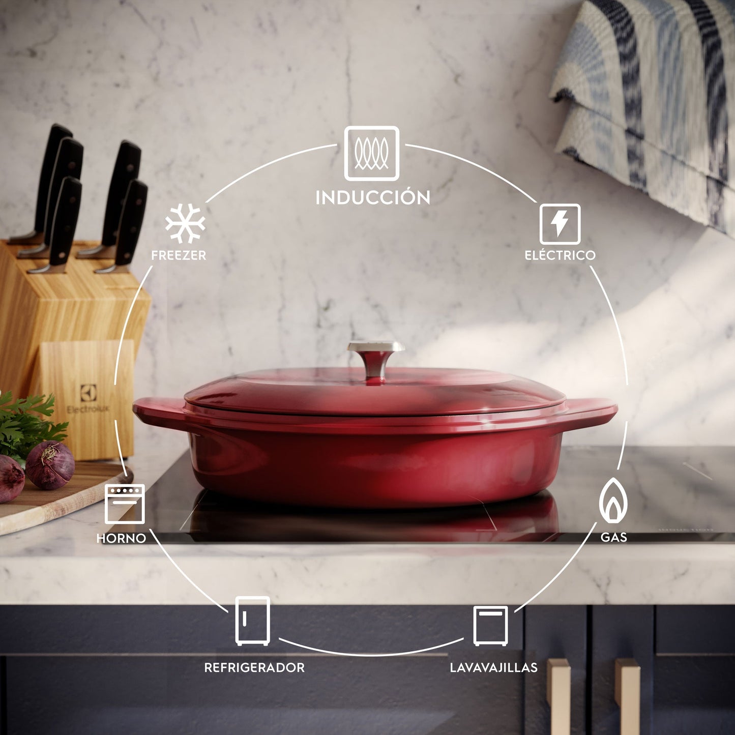 Wok de Hierro Fundido Esmaltado Expert 30 cm Electrolux7#Rojo