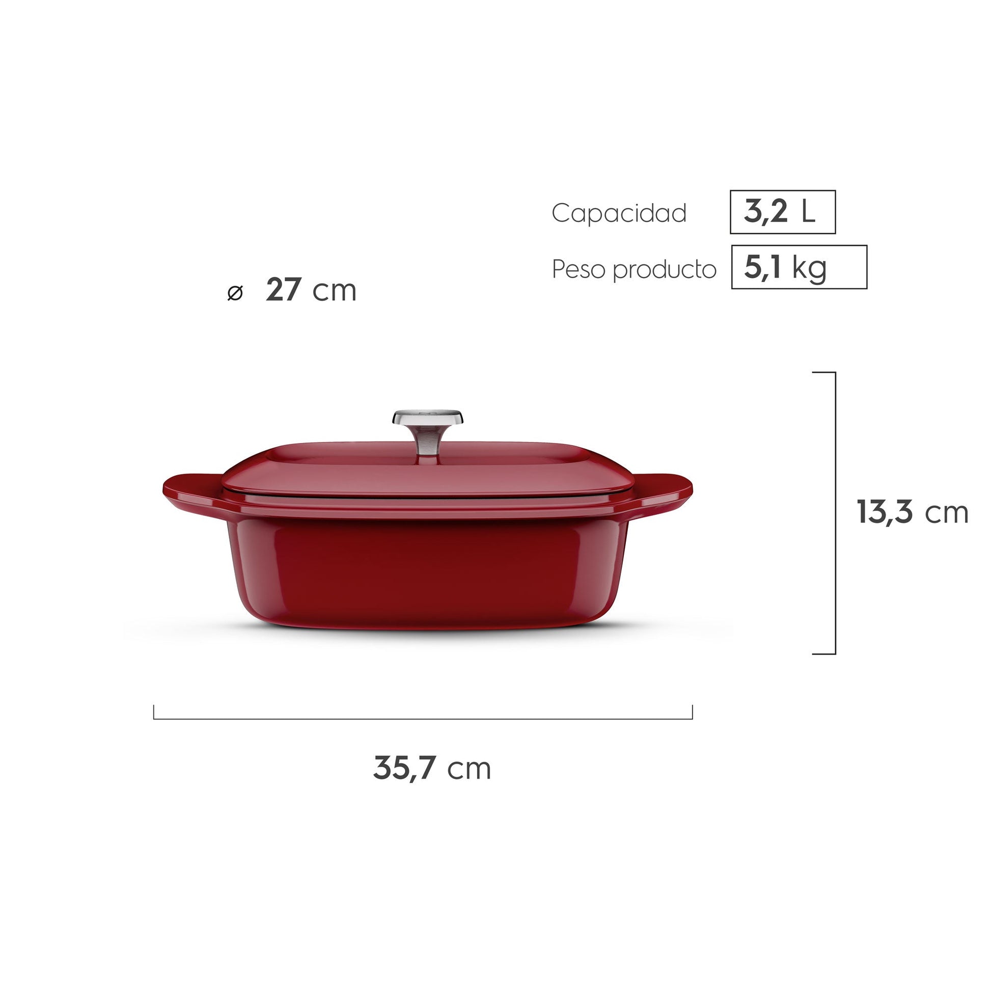 Olla Ovalada de Hierro Fundido Esmaltado Expert 27 cm Electrolux3#Rojo