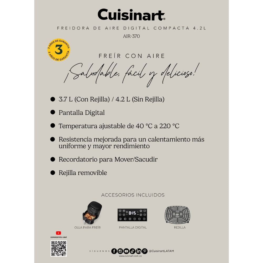 Freidora De Aire Digital Compacta AIR370CL 3.7 Lts Cuisinart7#Negro
