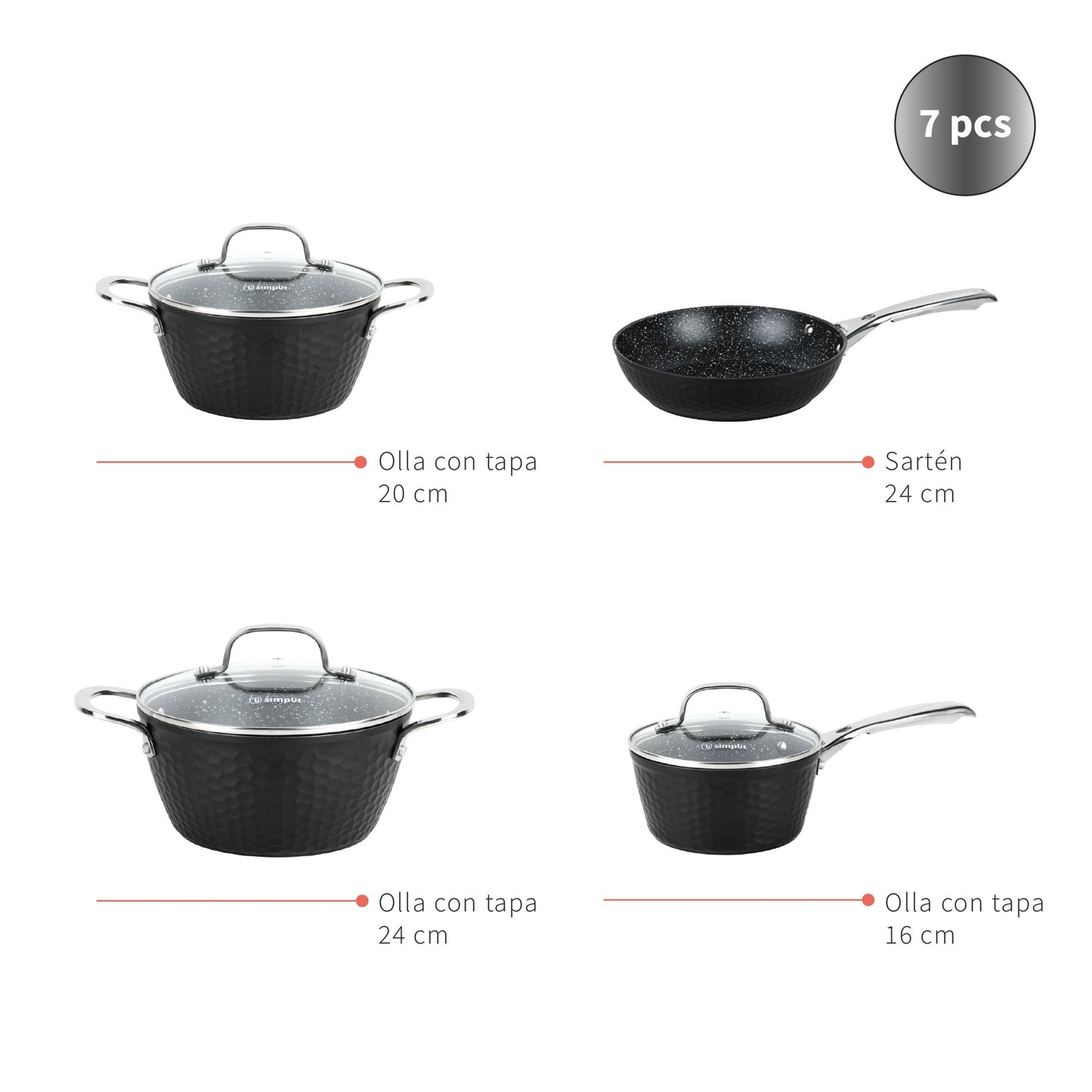 Batería de Cocina Antiadherente Copper 7 Pzs Simplit10#Negro