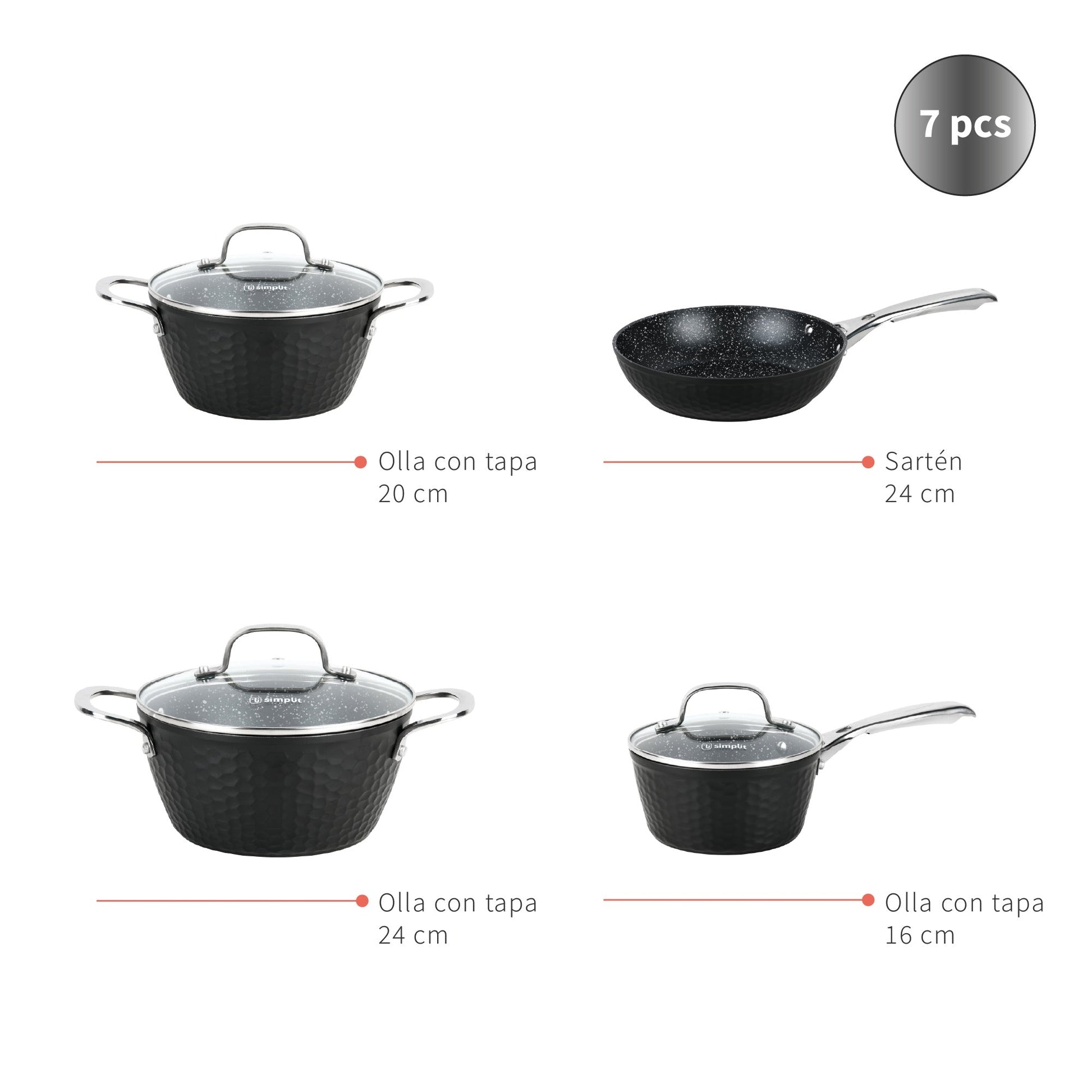Batería de Cocina Antiadherente Copper 7 Pzs Simplit10#Negro