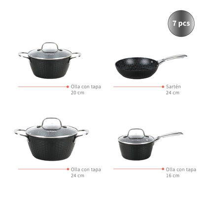 Batería de Cocina Antiadherente Copper 7 Pzs Simplit10#Negro