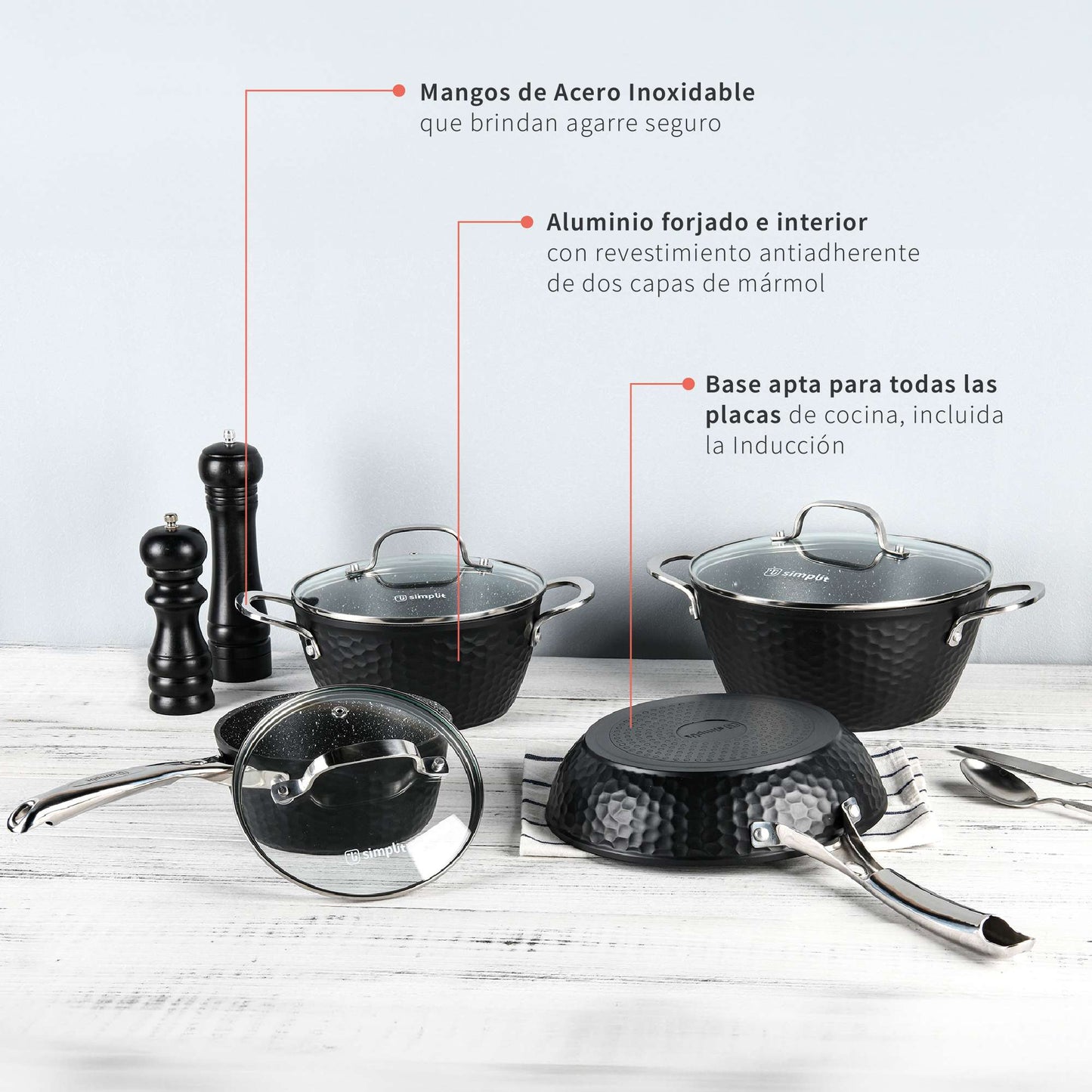 Batería de Cocina Antiadherente Copper 7 Pzs Simplit7#Negro
