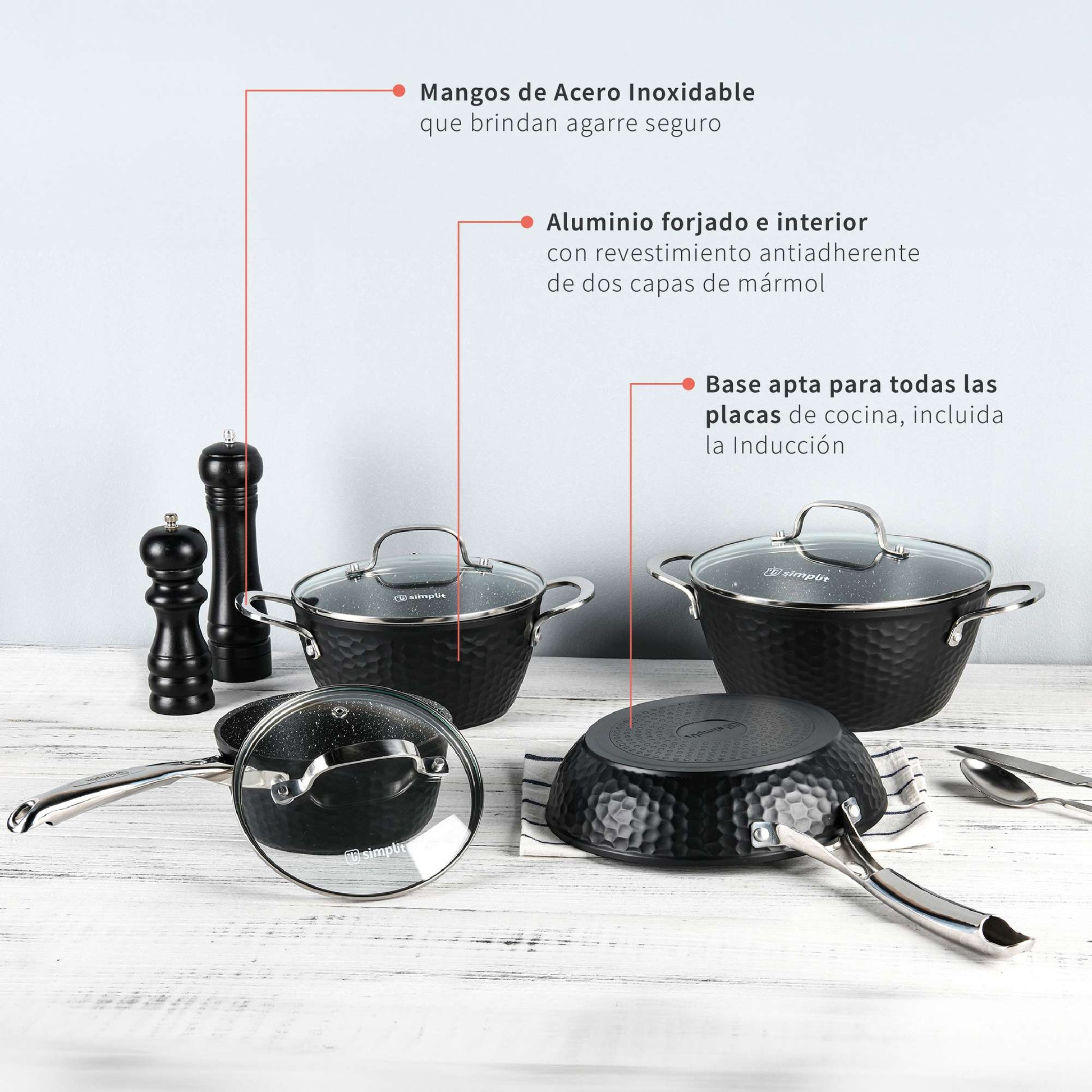 Batería de Cocina Antiadherente Copper 7 Pzs Simplit7#Negro