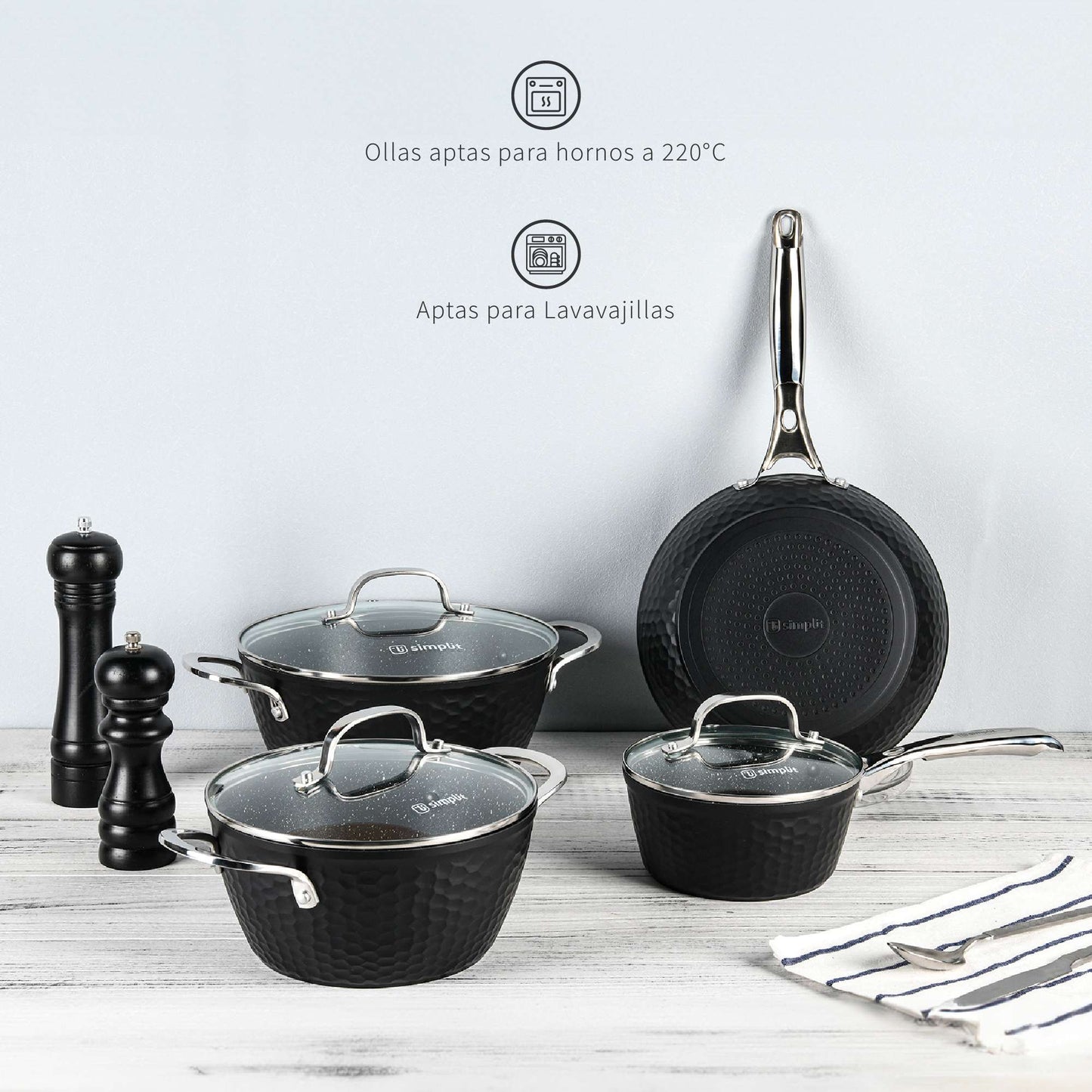 Batería de Cocina Antiadherente Copper 7 Pzs Simplit9#Negro