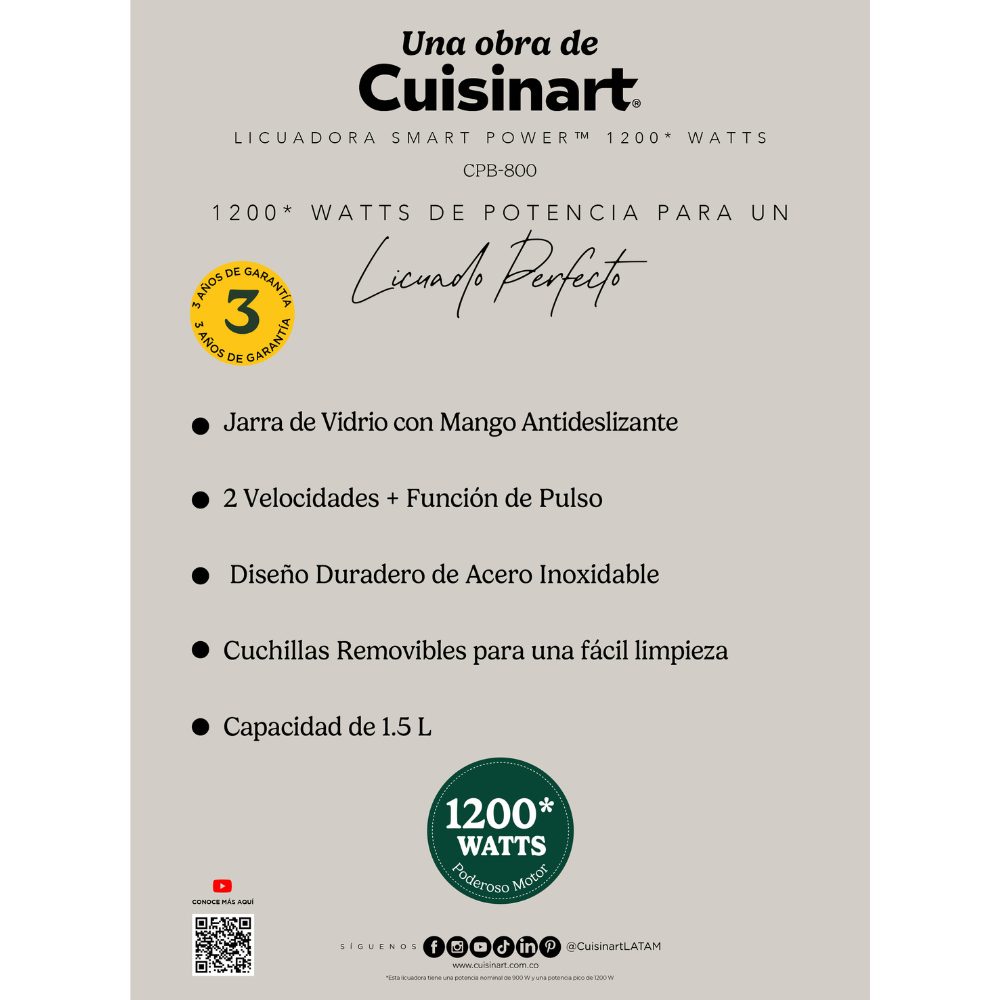 Licuadora SmartPower CPB800CL Cuisinart7#Plateado