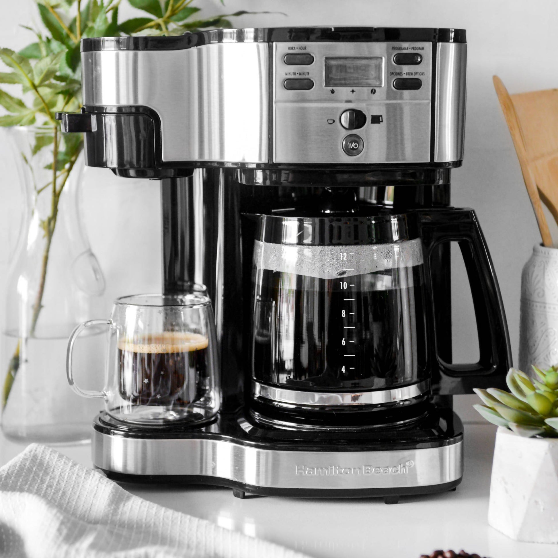 Cafetera Programable 49980-CL Doble Función Espresso + Americana Hamilton Beach1#Negro