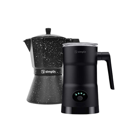 Pack Cafetera Italiana 4 Tz + Espumador 4 En 1 Simplit1#Negro