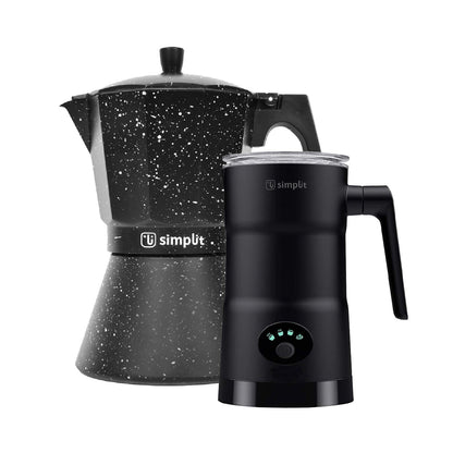 Pack Cafetera Italiana 12 Tz + Espumador 4 En 1 Simplit1#Negro