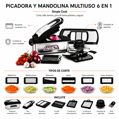 Picadora, Mandolina Multiuso 6 en 1 Simple Cook
