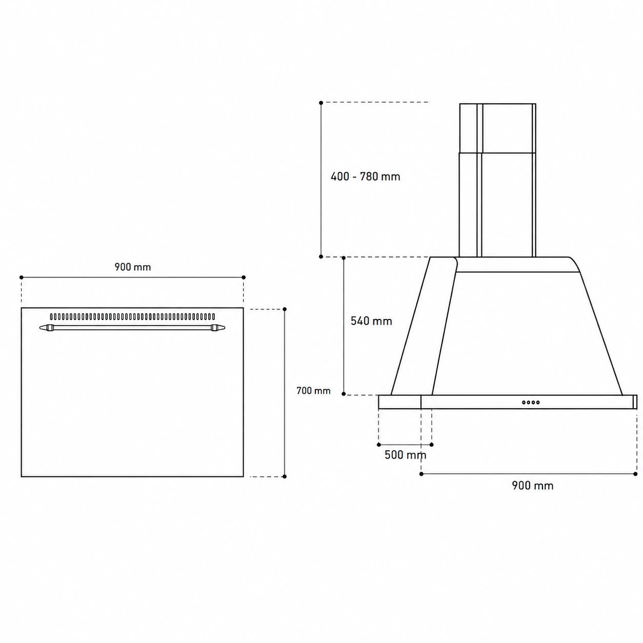 Campana de Pared Unique 90 cm 780 m3/h FDV